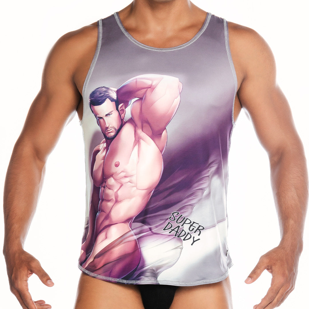 SUPER DADDY BROWN TANK - Sexy printed t-shirt for men, sleeveless t-shirt