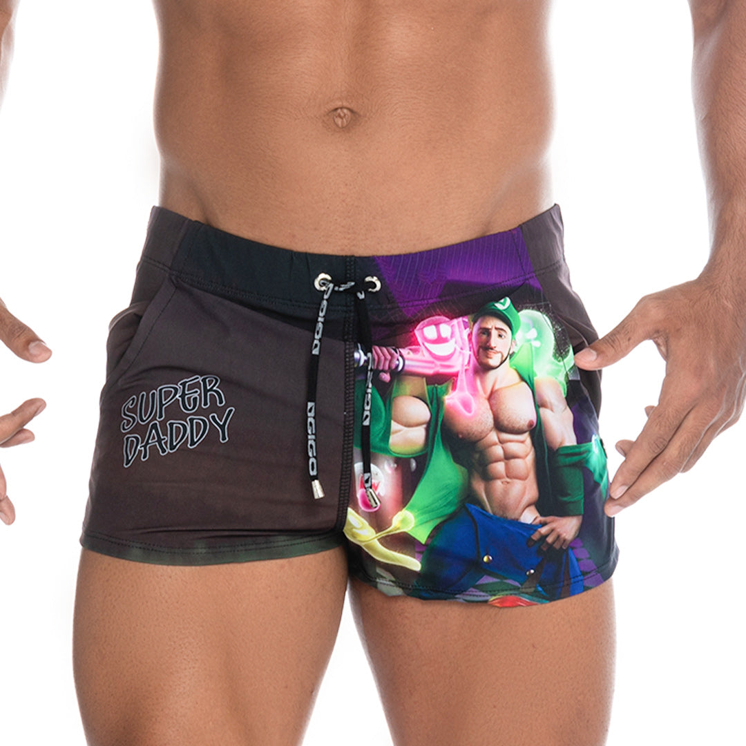 SUPER DADDY PURPLE BEACHWEAR - Printed men's swim shorts