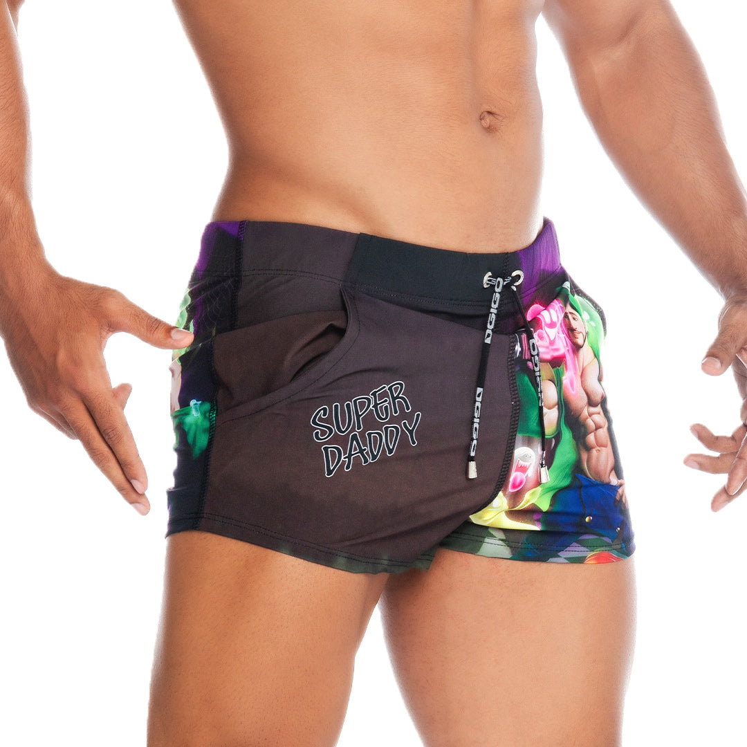SUPER DADDY PURPLE BEACHWEAR - Printed men's swim shorts