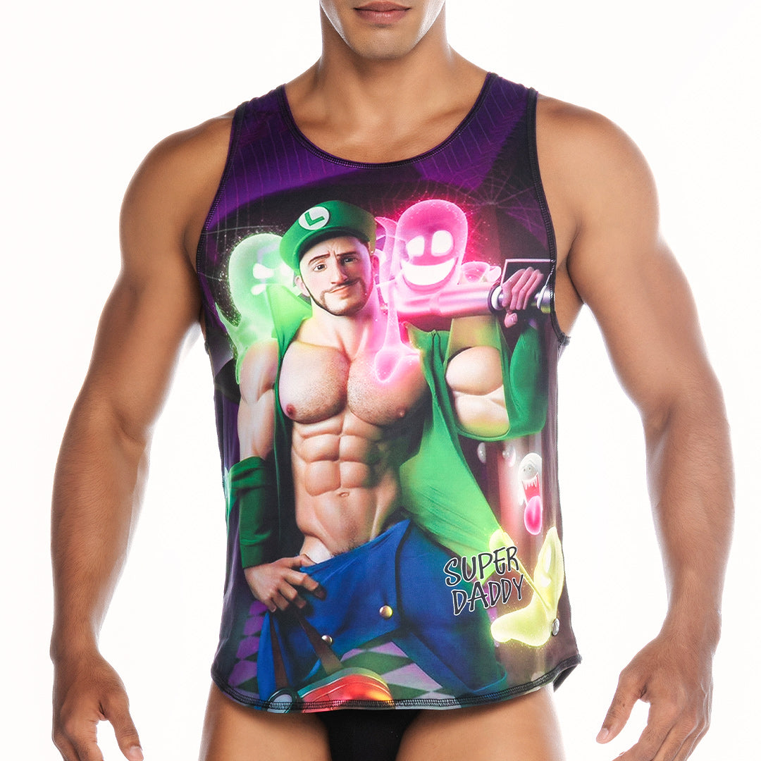 SUPER DADDY PURPLE TANK - Sexy printed t-shirt for men, sleeveless t-shirt