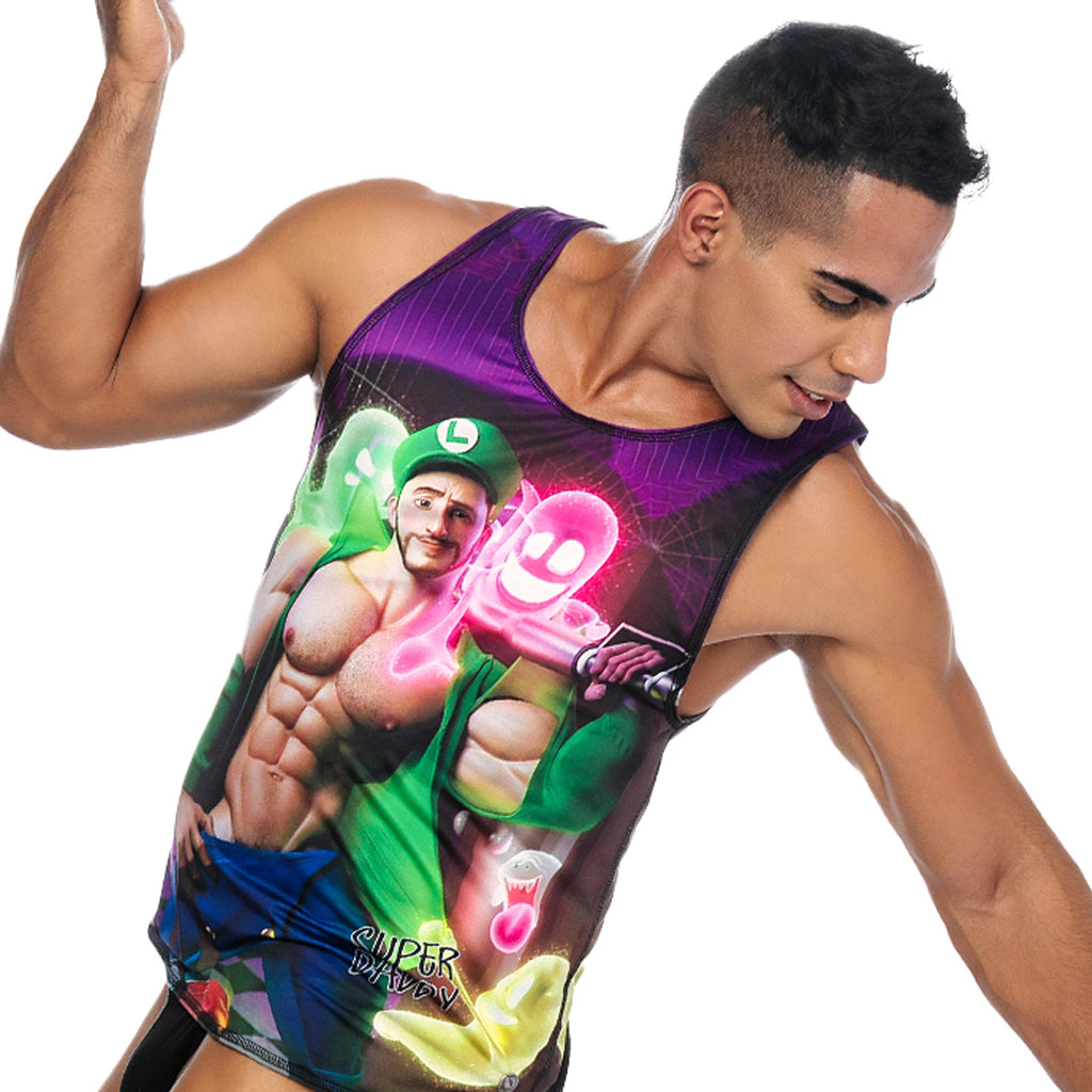 SUPER DADDY PURPLE TANK - Sexy printed t-shirt for men, sleeveless t-shirt