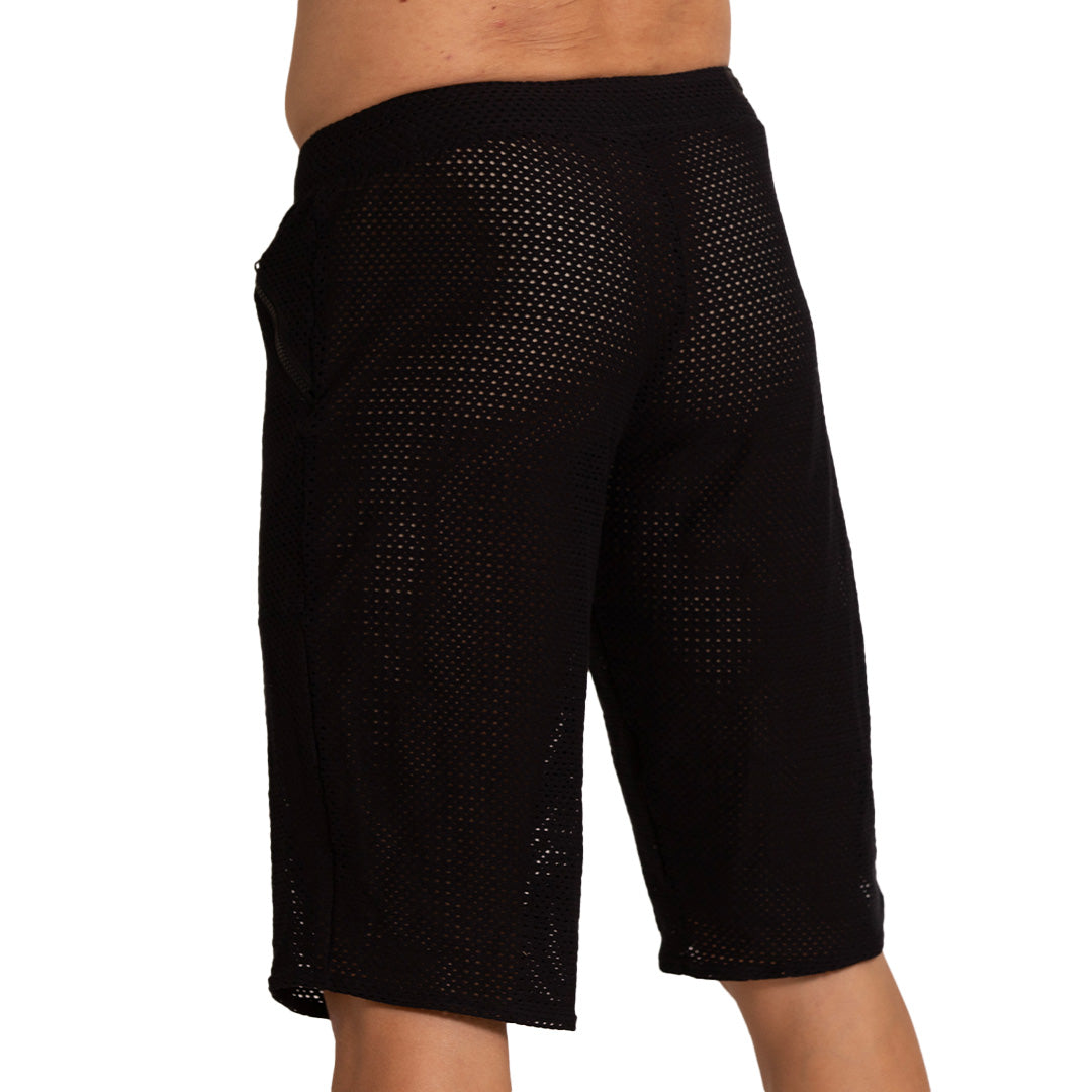 Black mesh gigo tramell short with breathable perforated design for lightweight comfort and ventilation