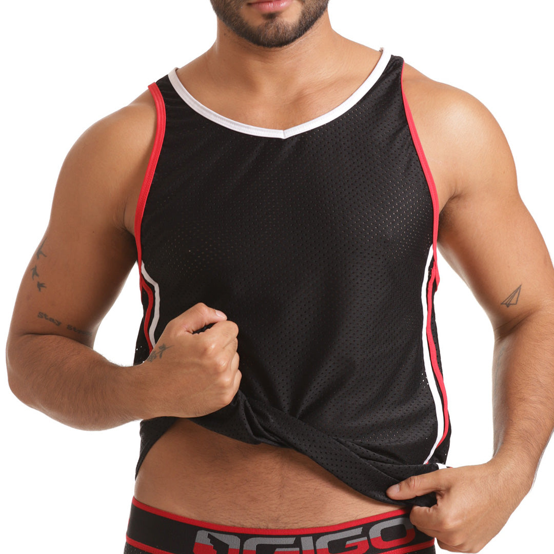 VERSATIL RED TANK - Sexy men's black t-shirt, sleeveless shirt
