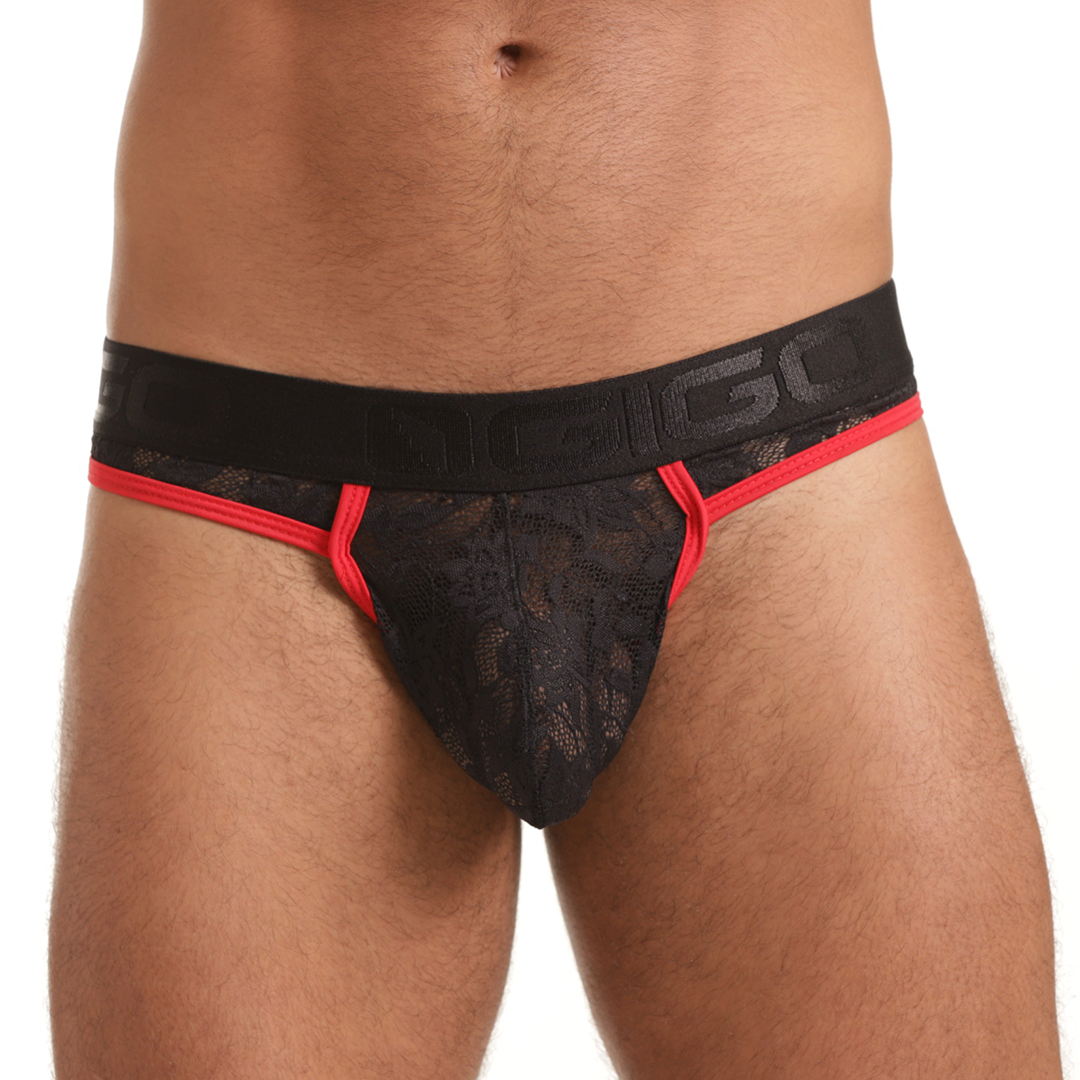 VIBRANT BLACK BRIEF GSTRING - Sexy black lace thong for men