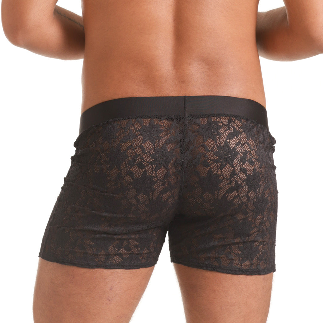 VIBRANT BLACK HOTSHORT - Men's black lace shorts