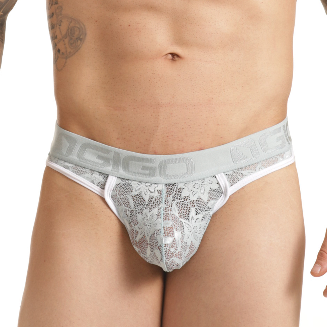 VIBRANT BLUE BRIEF GSTRING - Sexy blue lace thong for men