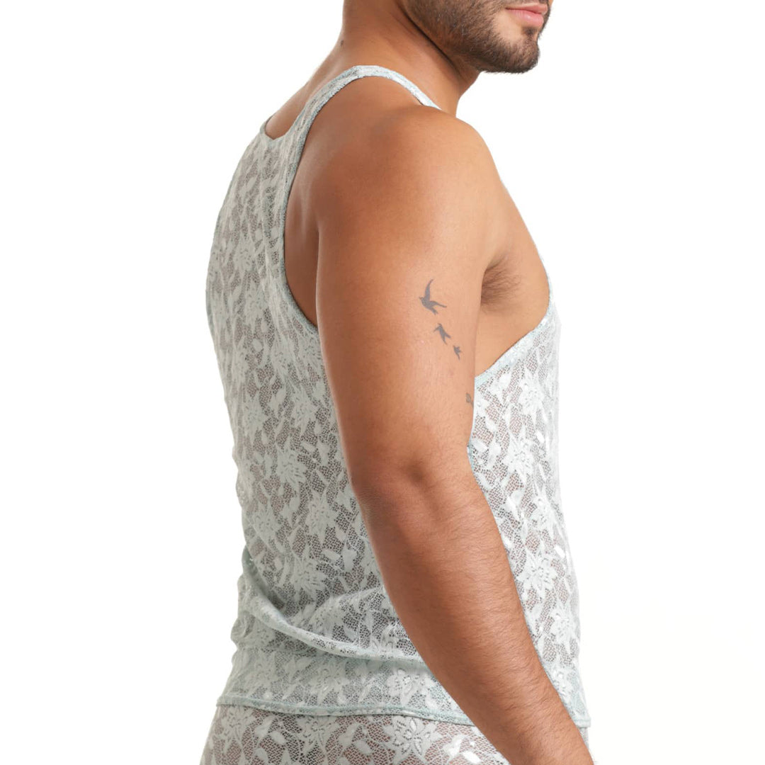 VIBRANT BLUE TANK - Sexy blue lace t-shirt for men, sleeveless chemise