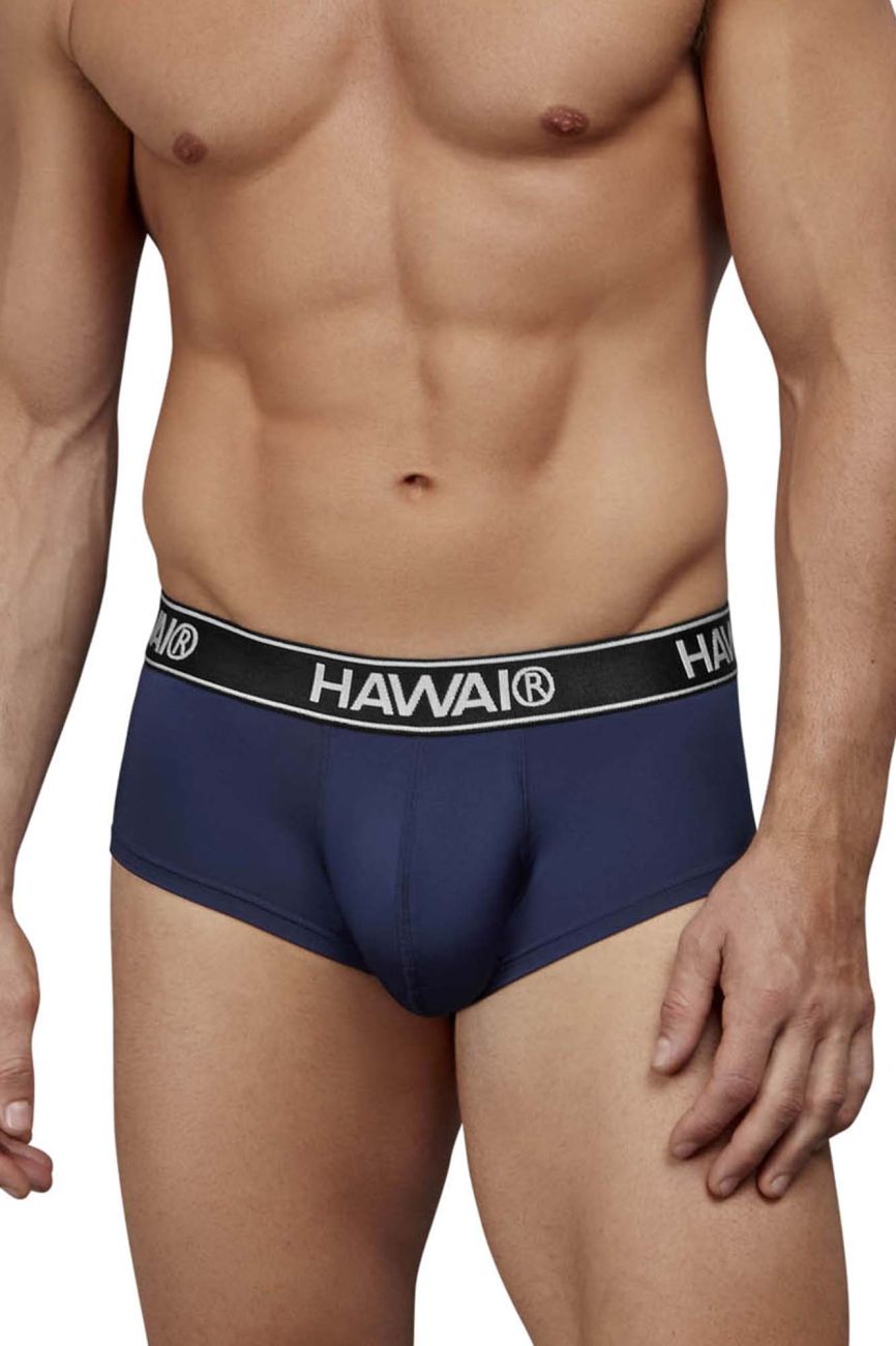 Navy blue Hawai 41961 microfiber briefs with black elastic waistband featuring white Hawai branding