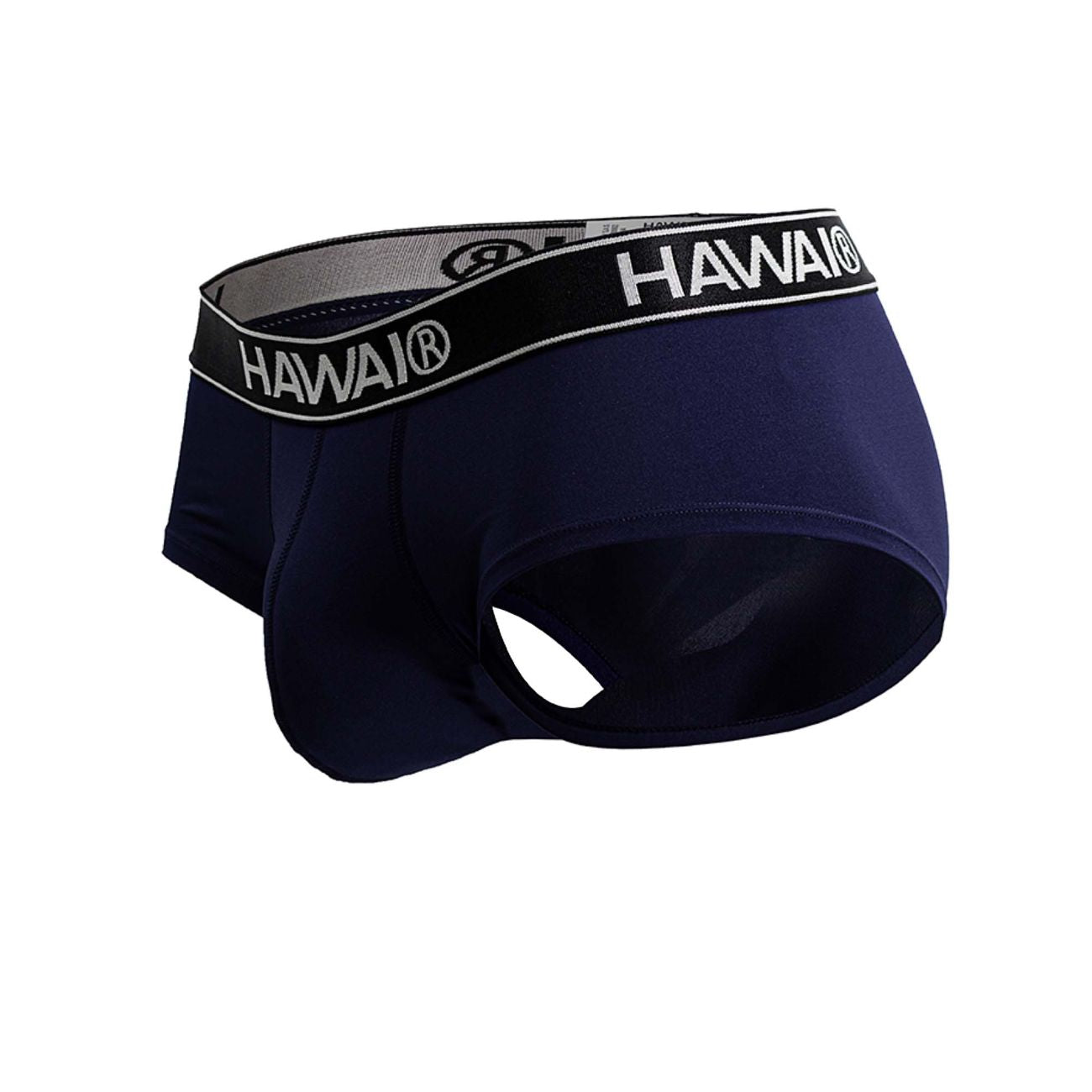 Navy blue Hawai 41961 microfiber men’s briefs with black and white elastic waistband front view