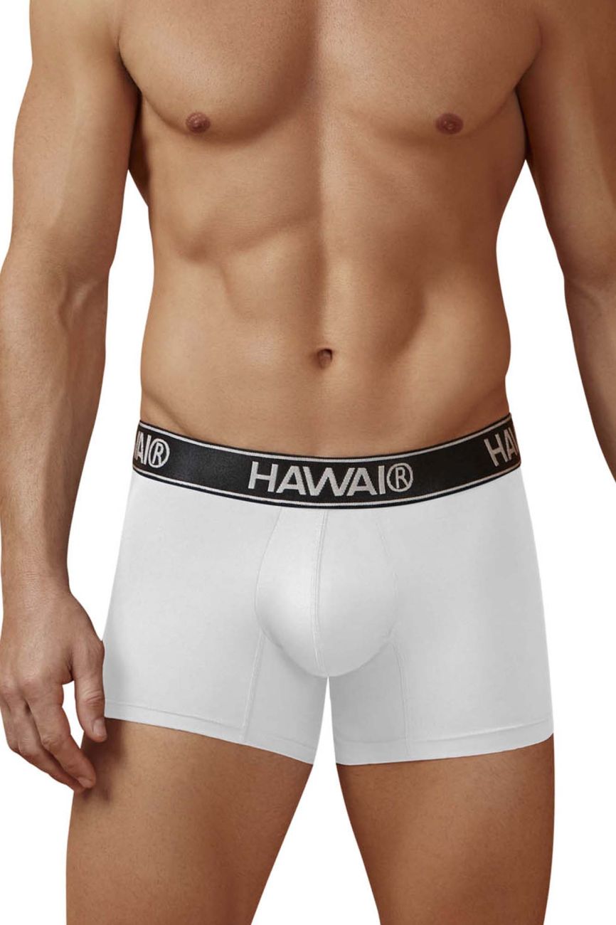 White Hawai® 41977 microfiber boxer briefs with black elastic waistband and white brand lettering in white color