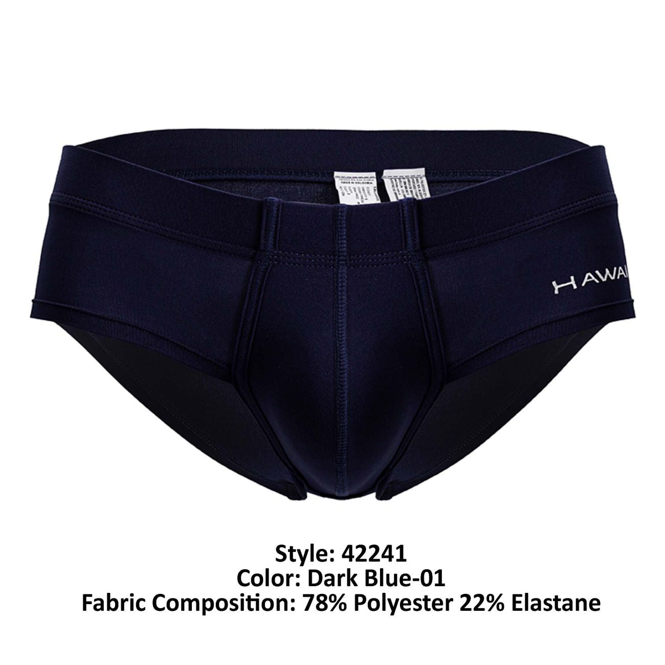 Dark blue men’s hawaai 42241 microfiber briefs with subtle logo made from 78 polyester and 22 elastane