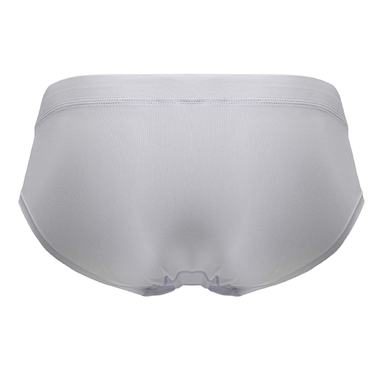 A sleek white microfiber brief with smooth fabric finish and subtle stitching along the waistband