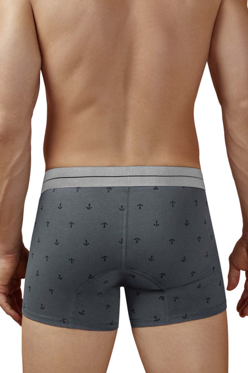 Gray cotton blend boxer briefs with subtle black anchor pattern and light gray waistband hawai 42521 trunks