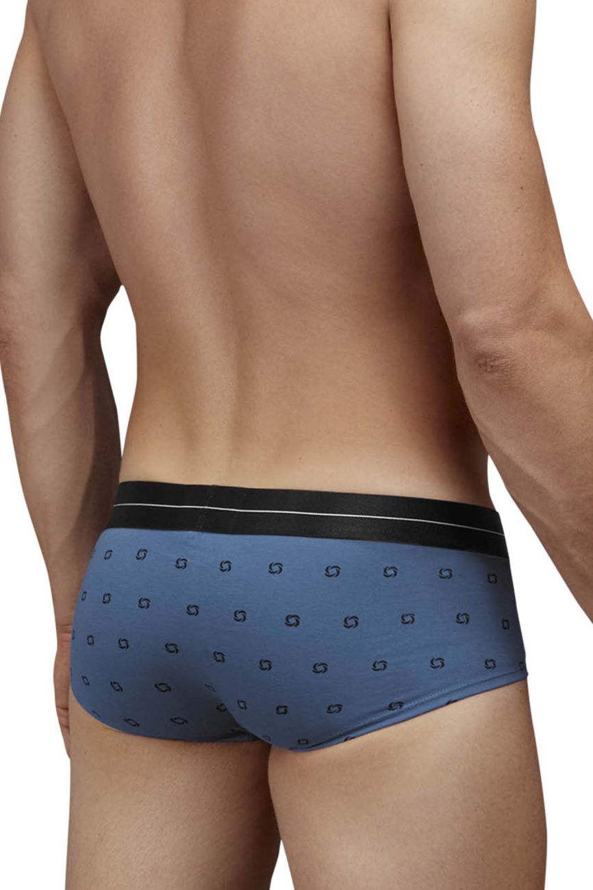 Blue quartz patterned cotton blend briefs with a black waistband featuring white stripes for comfortable wear