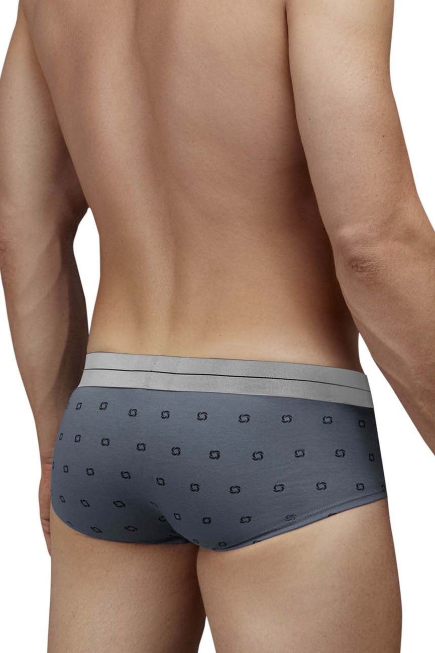 Gray hawa 42531 cotton blend briefs with subtle black geometric pattern and light gray waistband for men