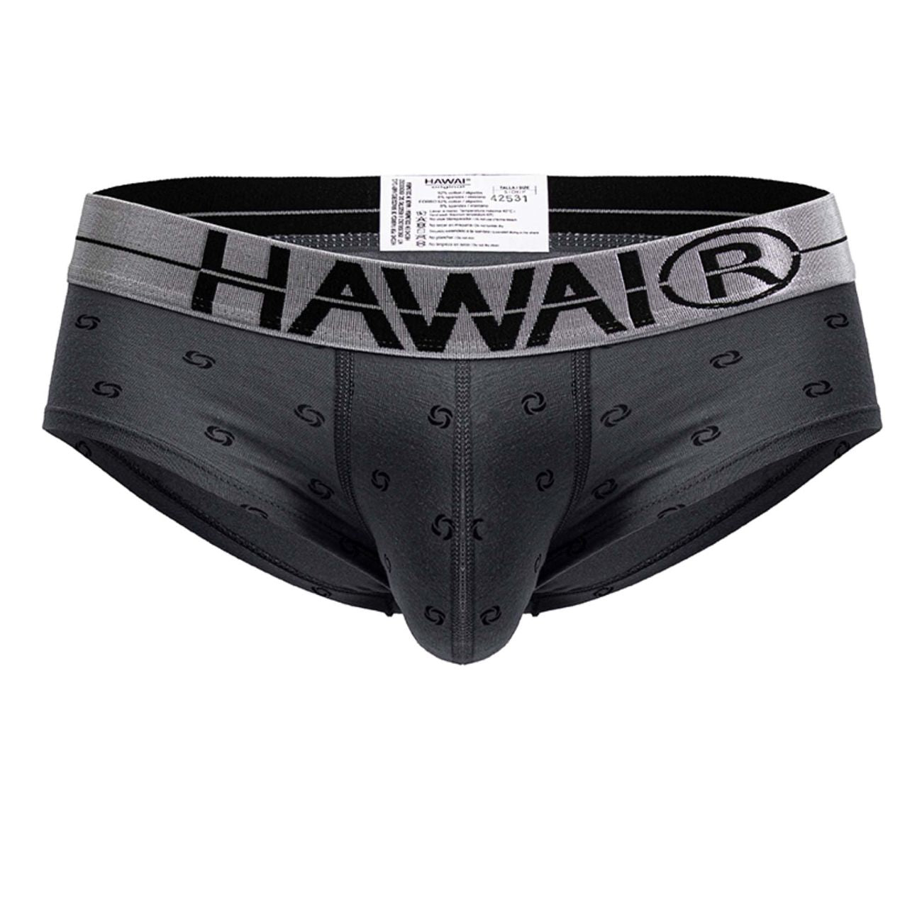 Gray hawaii 42531 cotton blend briefs with a subtle black swirl pattern in black and gray colors