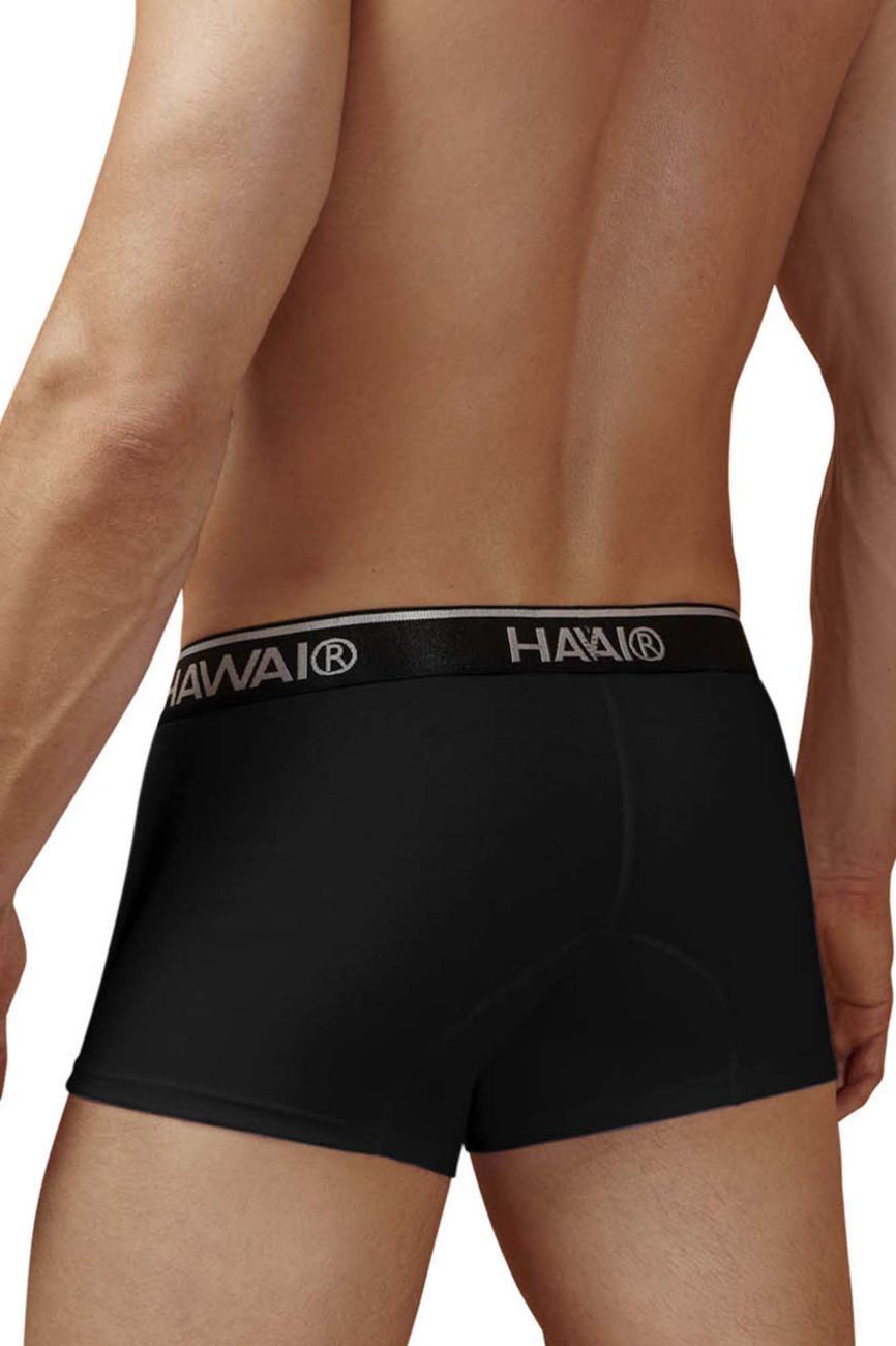 Black Hawai cotton blend trunks in black with a contrasting silver logo band visible from the front