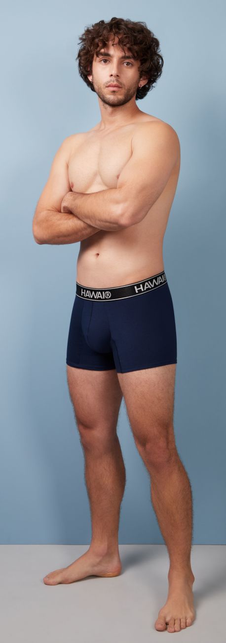 Navy blue harmay cotton blend boxer briefs with black waistband and white lettering color dark blue 01 model hawai 4986