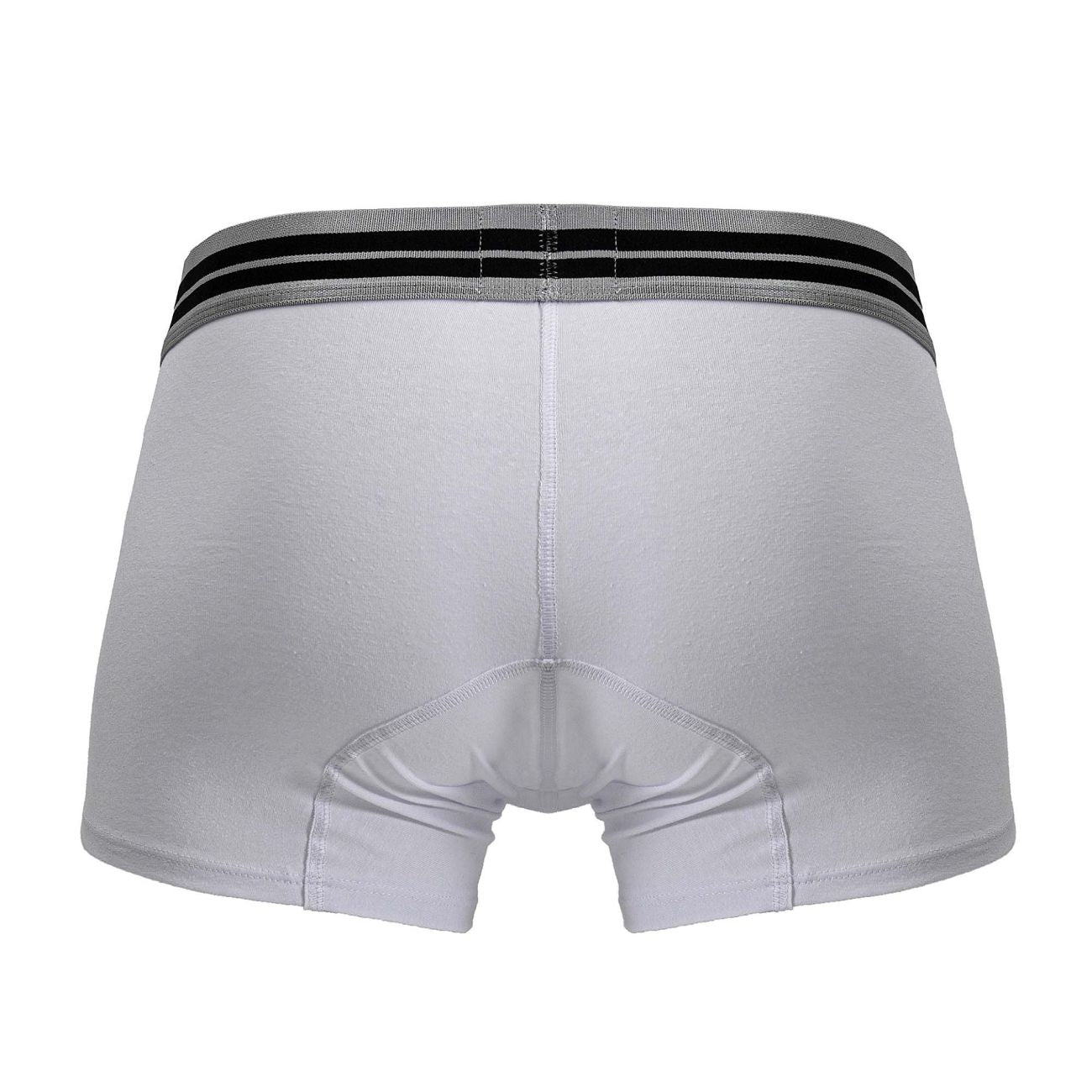 White men’s cotton blend boxer briefs with gray waistband and two black stripes hawai 4986 trunks white 01