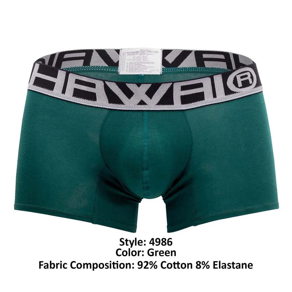 HAWAI Men's Underwear 4986 Solid Athletic Trunks Color Green
