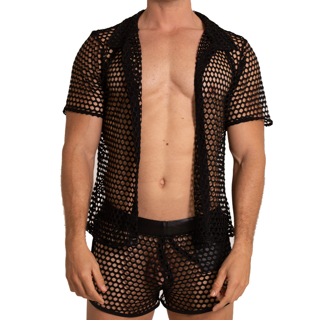 HOLE BLACK SHIRT - Men's black Shirt, Beach Shirt, Beach Shirt with holes