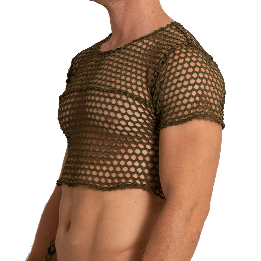HOLE GREEN CROOP TOP - Sexy green hole croop top for men, men's shirt