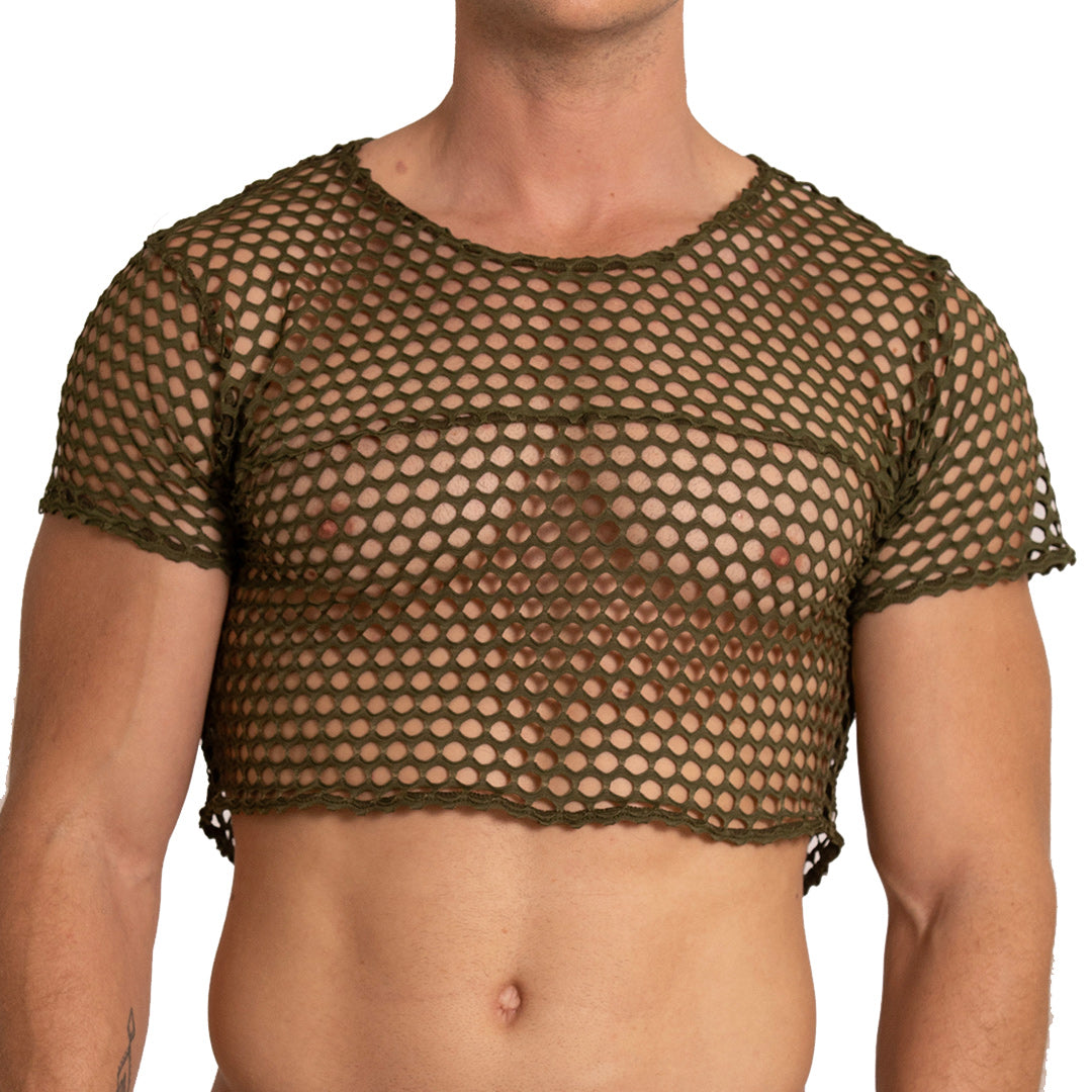 HOLE GREEN CROOP TOP - Sexy green hole croop top for men, men's shirt
