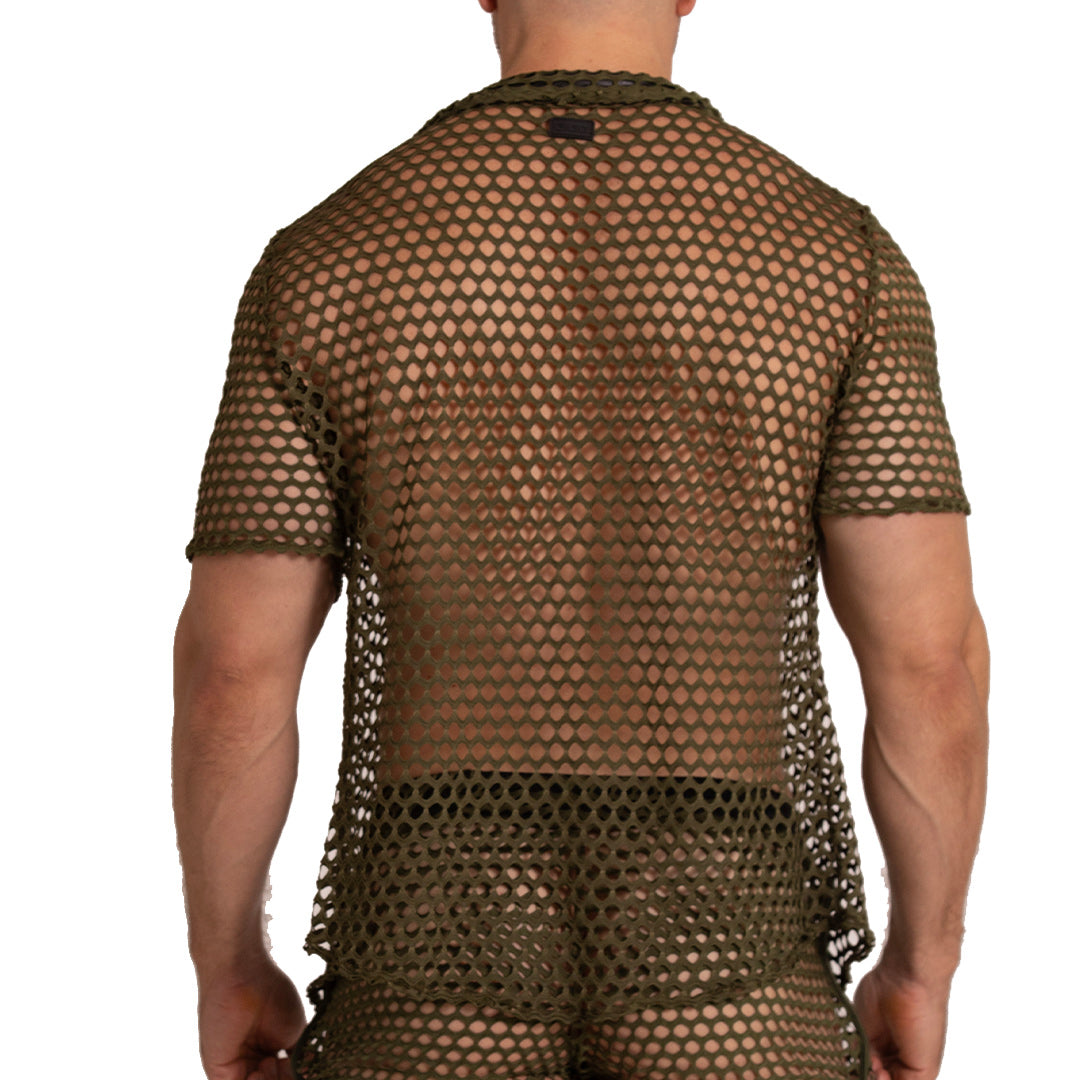 HOLE GREEN SHIRT - Men's green Shirt, Beach Shirt, Beach Shirt with holes