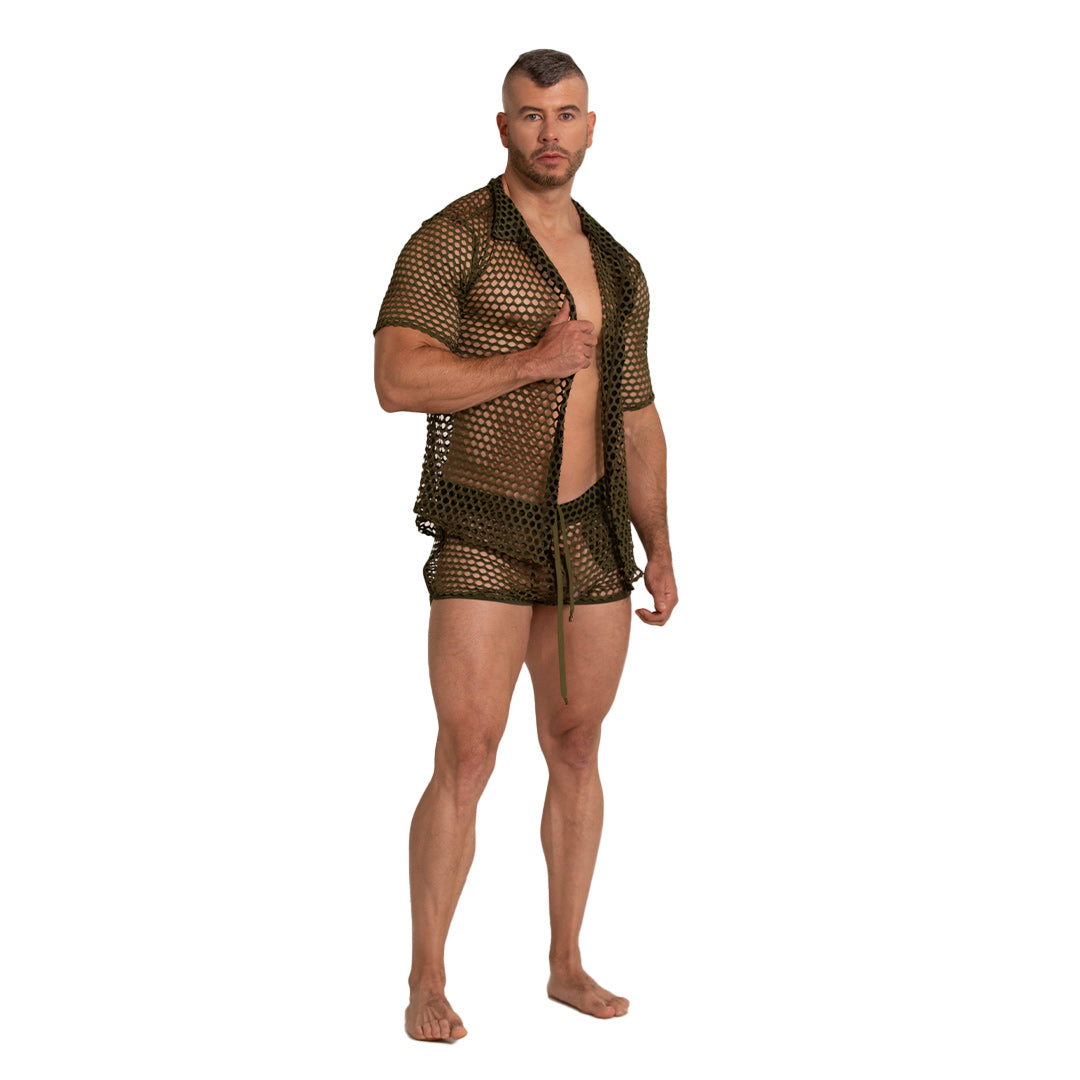 HOLE GREEN SHIRT - Men's green Shirt, Beach Shirt, Beach Shirt with holes