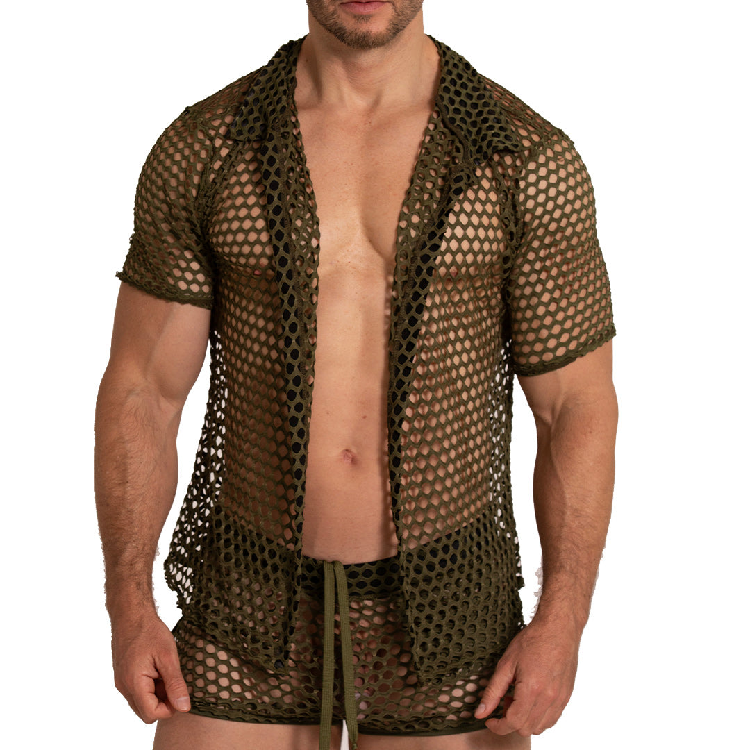 HOLE GREEN SHIRT - Men's green Shirt, Beach Shirt, Beach Shirt with holes