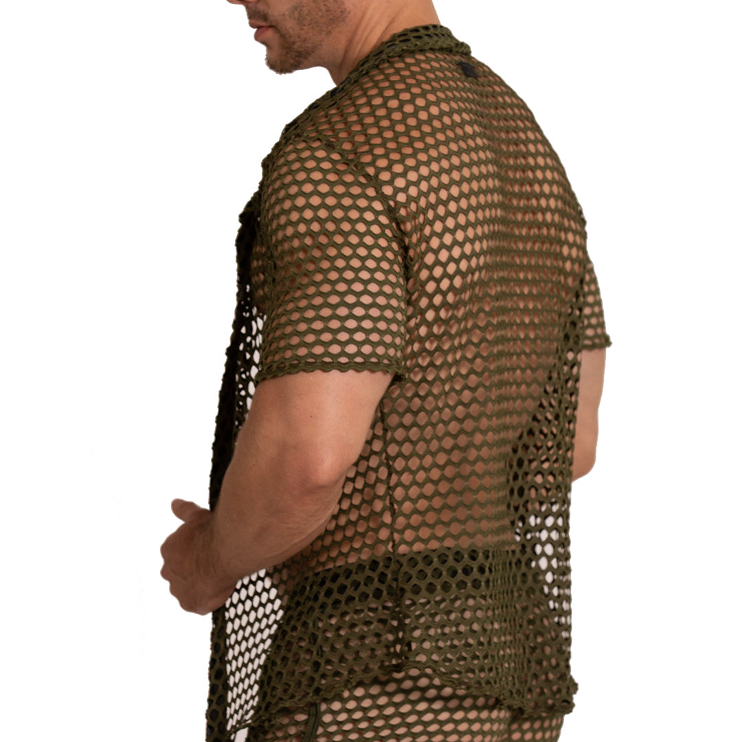 HOLE GREEN SHIRT - Men's green Shirt, Beach Shirt, Beach Shirt with holes