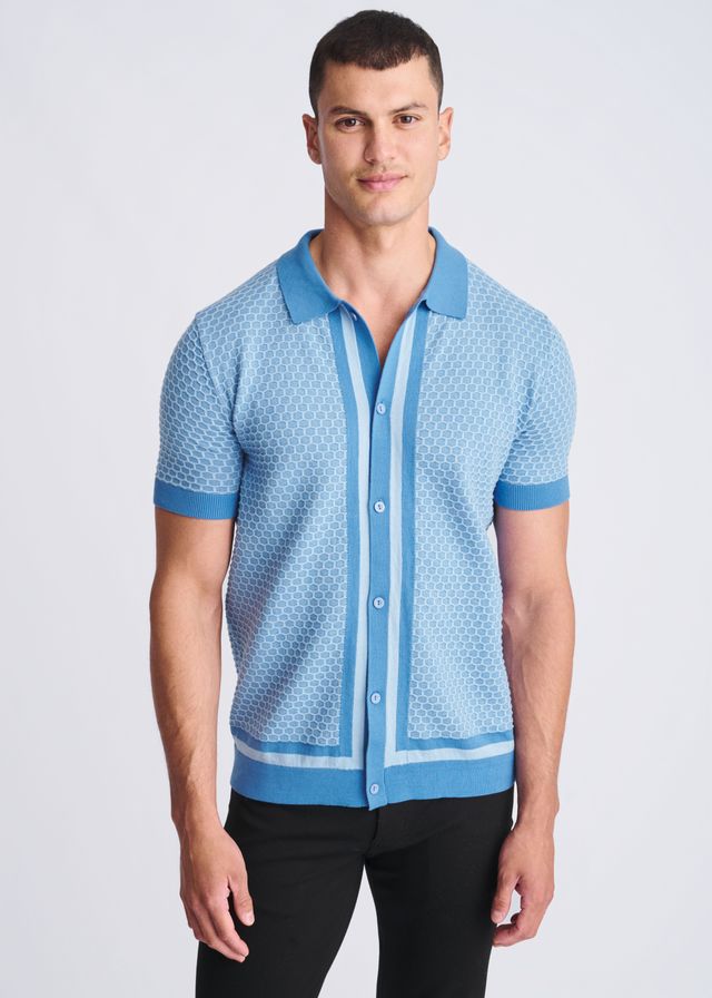 HONEYCOMB TEXTURED BUTTON FRONT KNIT SHIRT - DealByEthan.gay loves POSTMARC