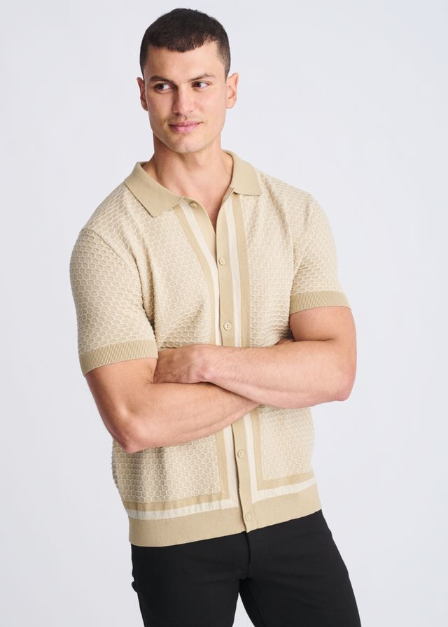 HONEYCOMB TEXTURED BUTTON FRONT KNIT SHIRT - DealByEthan.gay loves POSTMARC