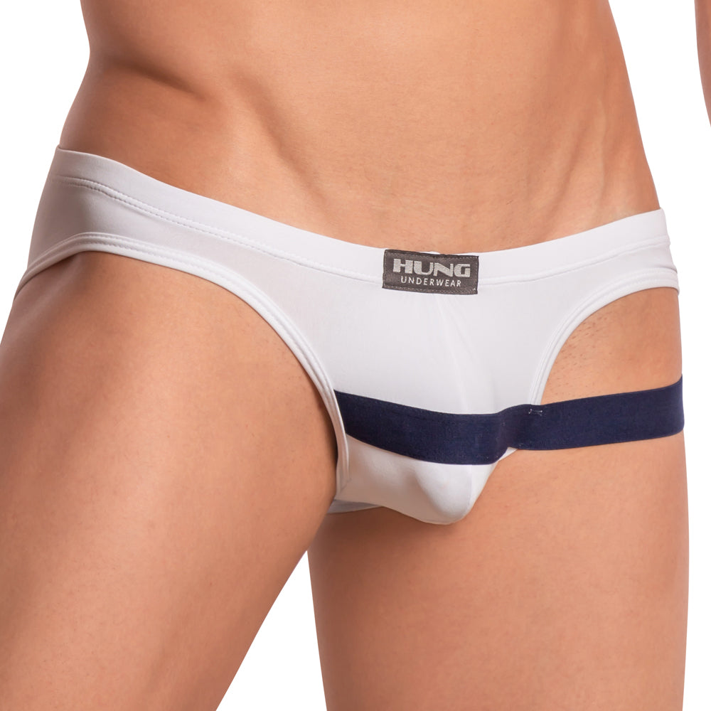 White and navy blue hung hgj015 brief underwear with sleek form-fitting design for comfortable wear