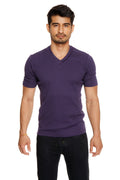 Purple v-neck short-sleeved cotton t-shirt hybrid v-neck in eggplant purple for casual wear
