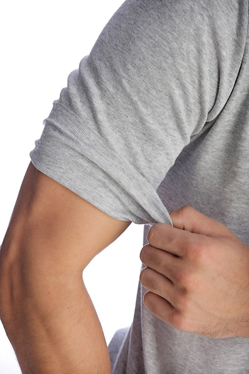 Gray heathered cotton hybrid v-neck t-shirt with rolled-up sleeve for casual wear