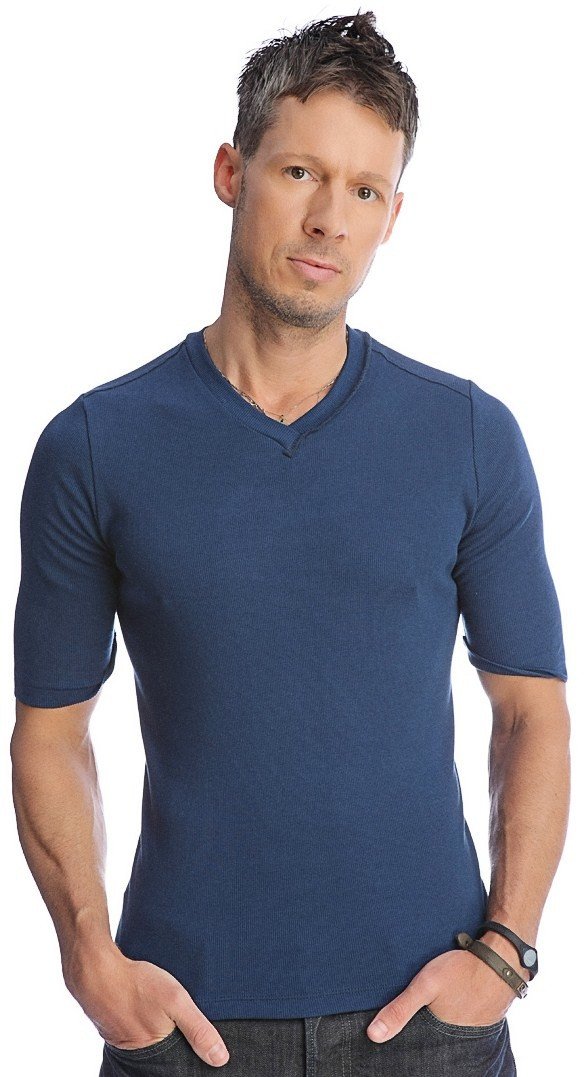 Navy blue short-sleeved hybrid v-neck cotton t-shirt suitable for casual wear
