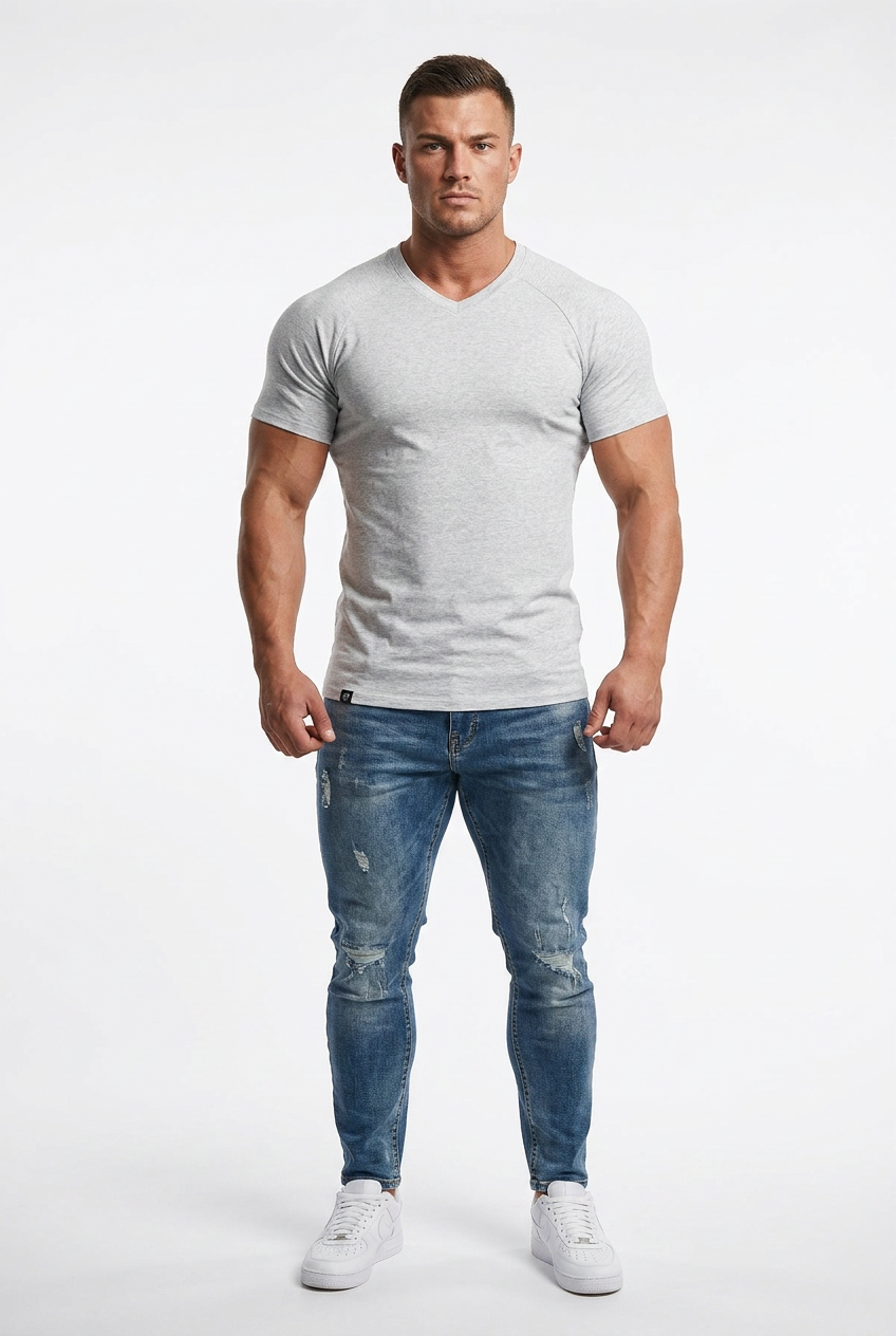 Camiseta con cuello en V ajustada para hombre Jed North - Gris claro