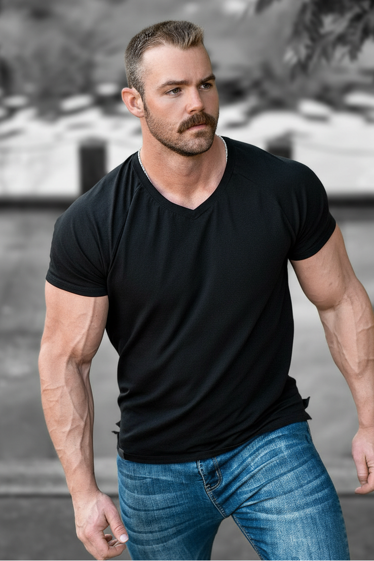 Jed North Men's V Neck Muscle-Fit T-Shirt - Black