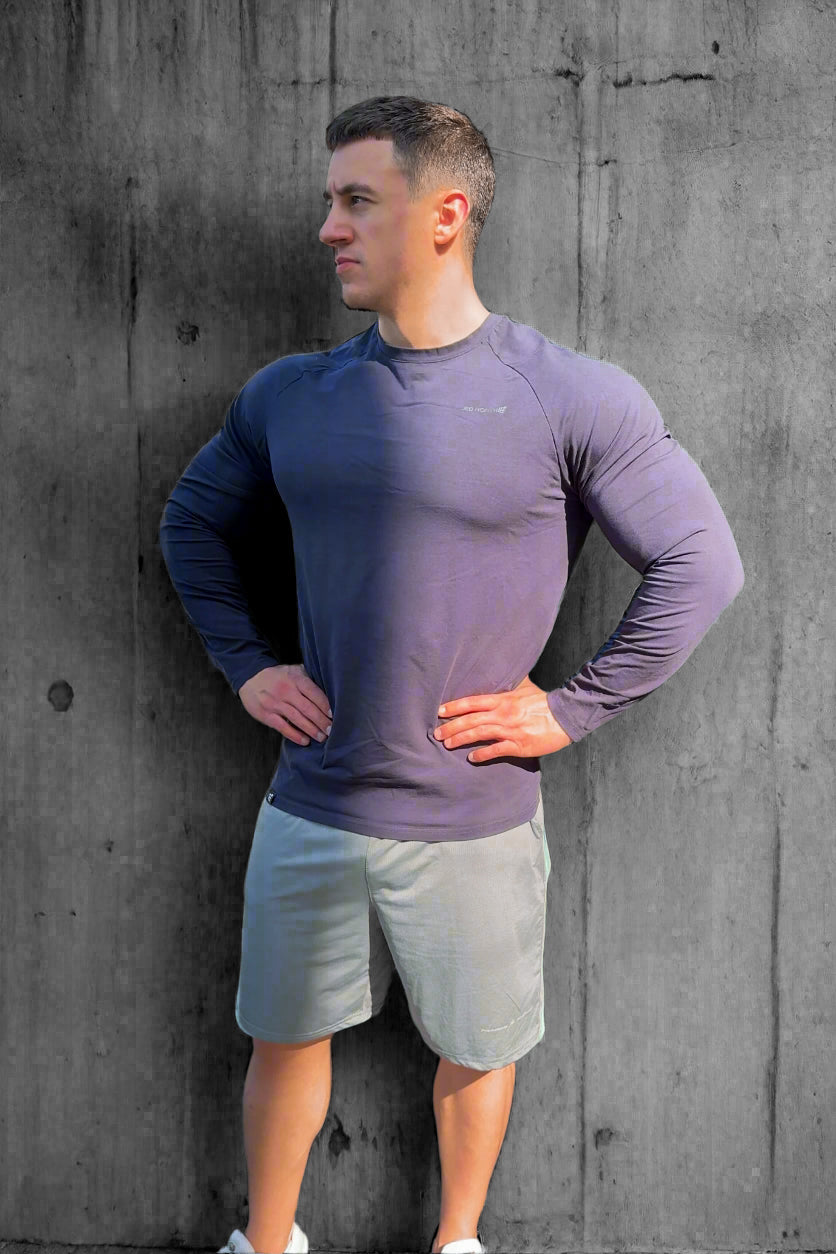 Jed North Titan Muscle-Fit Langarm-T-Shirt - Marineblau