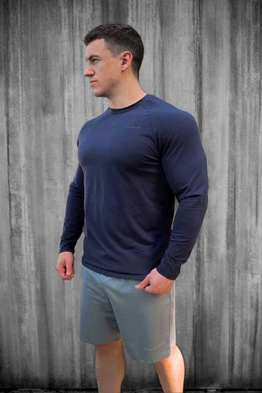 Jed North Titan Muscle-Fit Langarm-T-Shirt - Marineblau