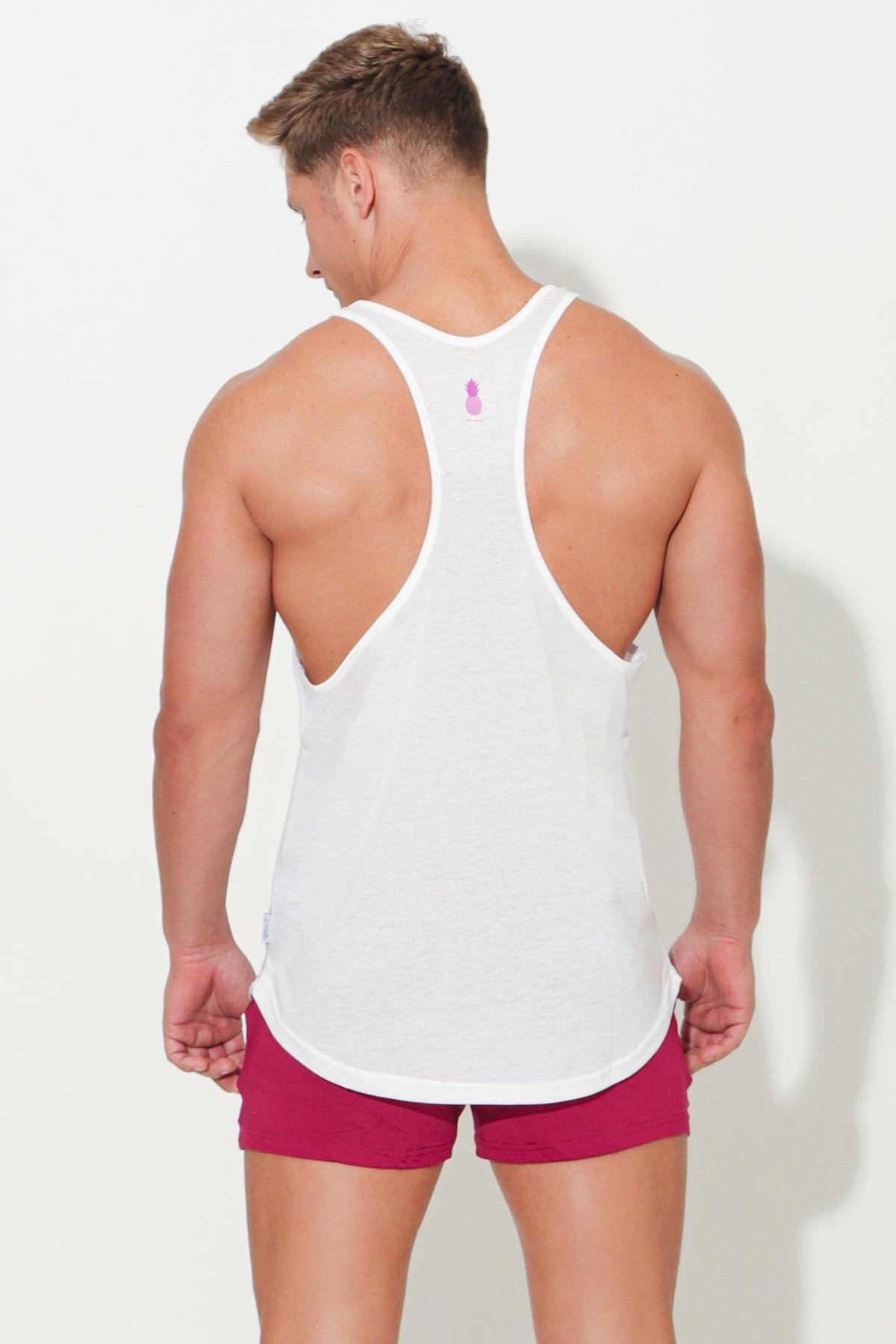 JJ Classic Workout Stringer - Blanco con logotipo morado