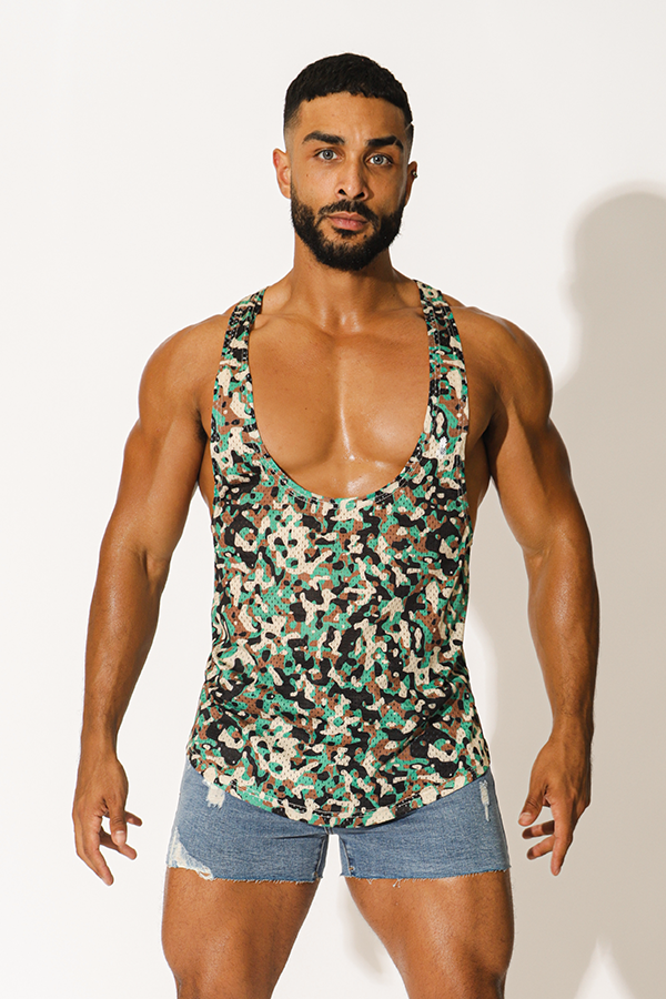 Drop It Low Plunged Neckline Stringer - Camo