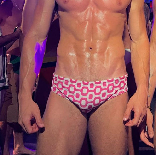 CA-RIO-CA PINK & WHITE  PAVEMENT SUNGA in Brief & Classic cut - Men's Designer Swimwear