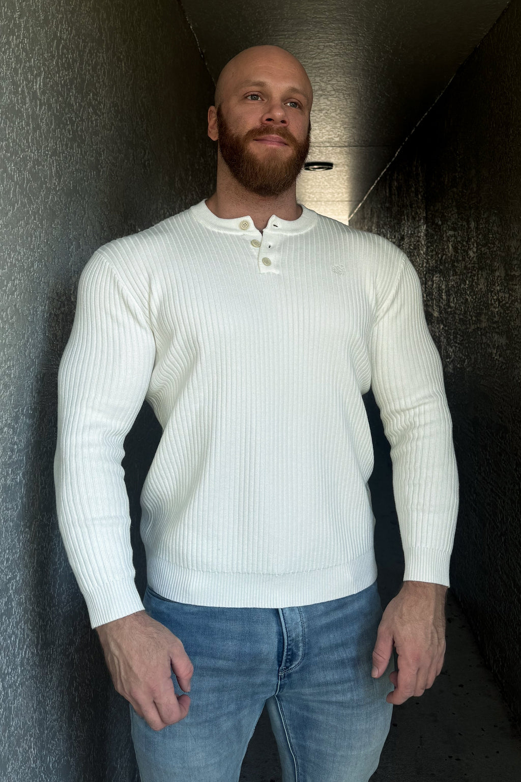 Jed North Men's Classic Henley Sweater - Cream