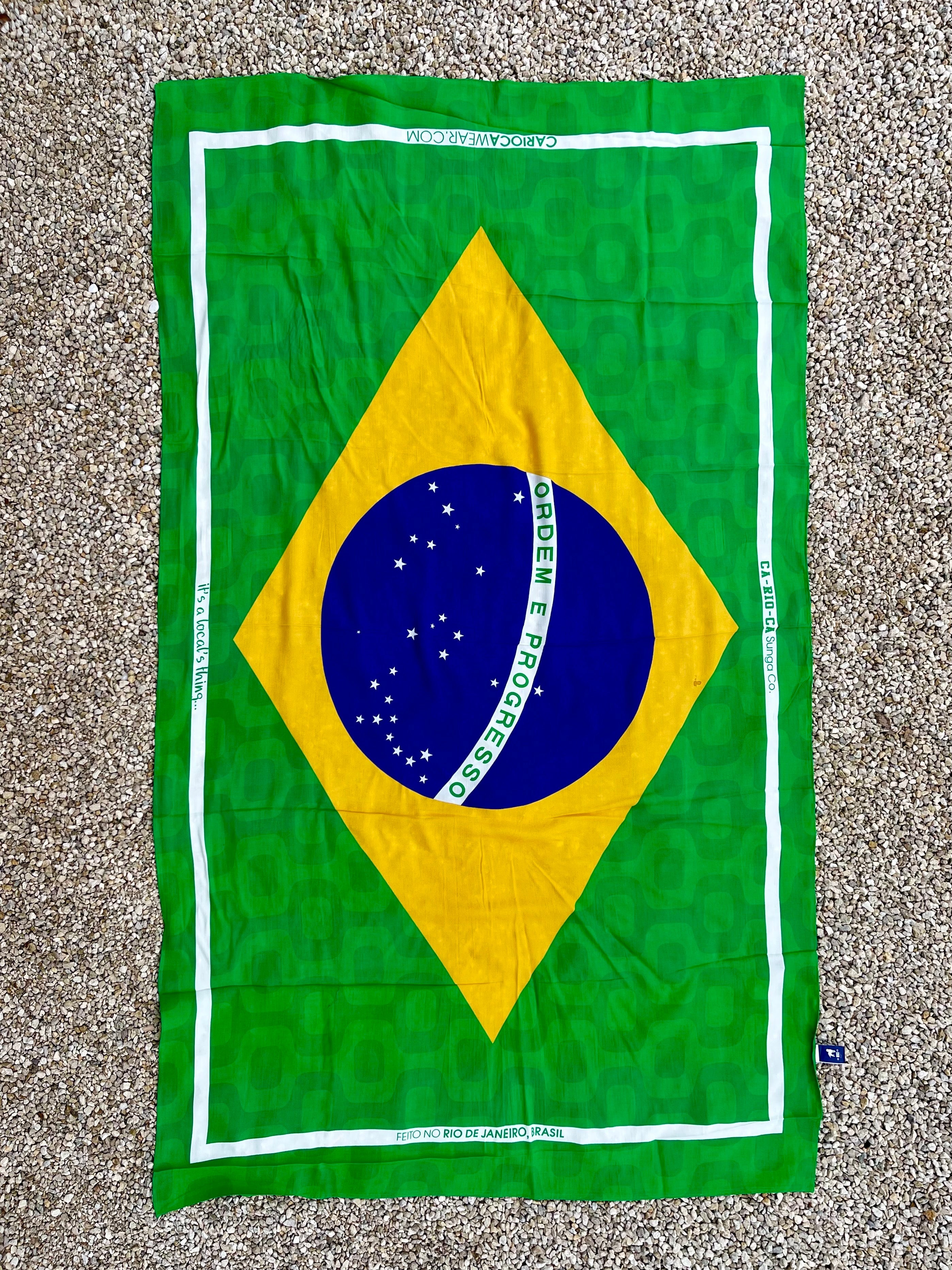 CA-RIO-CA BRASILIAN FLAG CANGA - GREEN, YELLOW, BLUE AND WHITE - BRAZILIAN BEACH TOWEL (SARONG/PAREO)