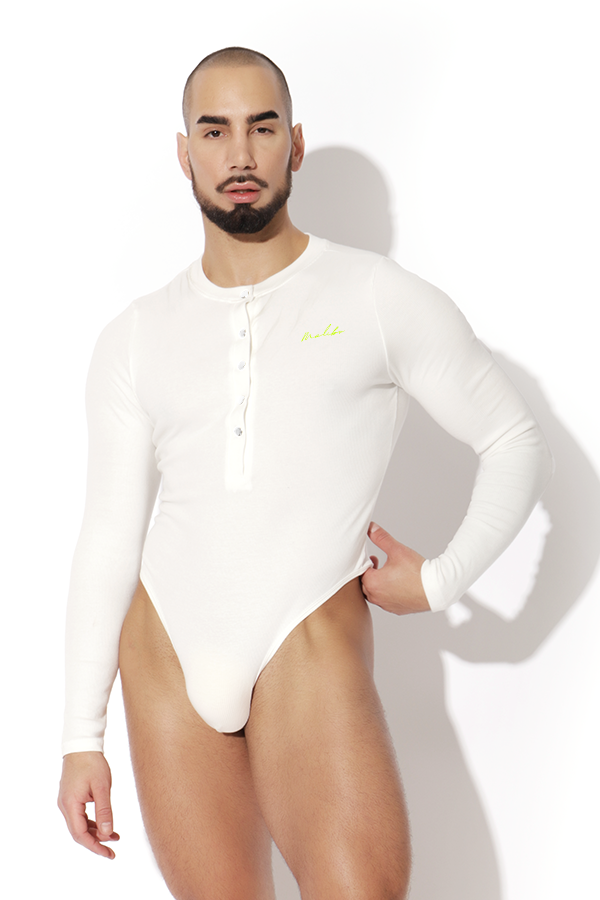 JJ Malibu Infinity Long Sleeve Button Up Bodysuit - White