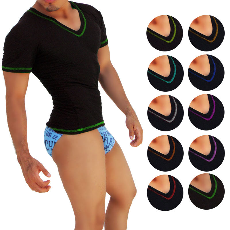 Icker Sea [10 pack] Contrast Stitching V Neck Short Sleeved T Shirt Assorted Colours COI-S-14-BC-ALL - DealByEthan.gay loves Icker Sea