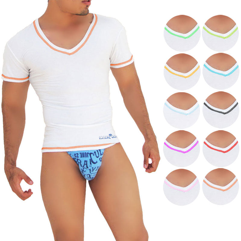 Icker Sea [10 pack] Contrast Stitching V Neck Short Sleeved T Shirt Assorted Colours COI-S-14-WC-ALL - DealByEthan.gay loves Icker Sea