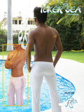 White icker sea air fitness runner pants with see through side stripe panel designed for athletic wear